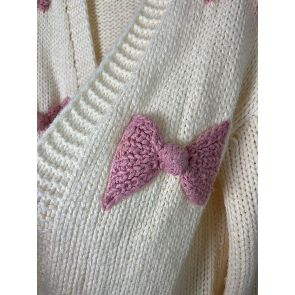 Altar'd State Sweater Womens Medium Chunky Knit Cardigan Pink Bow Cute Cozy Pull - Picture 3 of 8